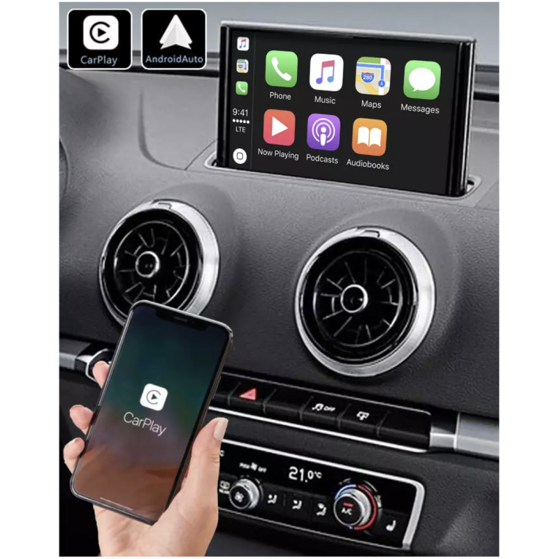 Road Top Kit de Mise à Niveau décodeur avec Interface Automatique sans Fil Apple CarPlay Android pour Audi A3 2013-2018 année avec Lien Miroir AirPlay Fonction CarPlay 
