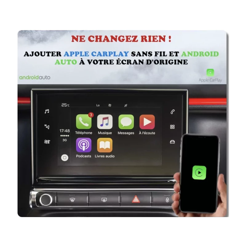 Apple Carplay & Android Auto Citroen C4 Cactus Boitier Adaptateur Sans Fil  Wifi USB Module Ecran Autoradio Voiture D'origine